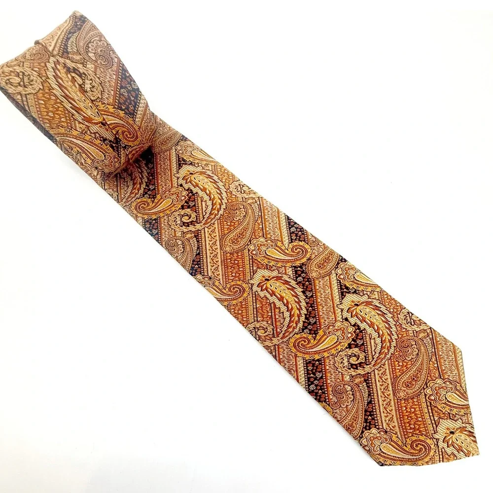 T. Harris London Paisley Tie Mens OS Gold Orange Silk Woven Pattern